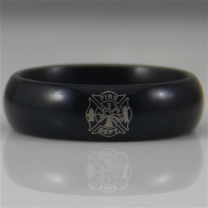 

Free Shipping YGK JEWELRY Hot Sales 6MM Black Dome Fire Fighter Fire Police Design New Tungsten Comfort Fit Ring