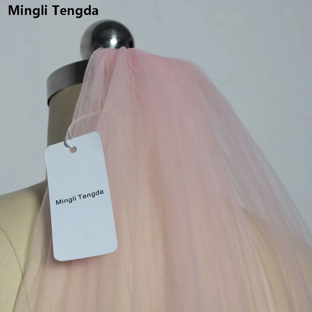 Mingli Tengda – voile De mariée rose avec peigne, une couche De 3 M De Long, voile De mariage, voile De mariée, voile avec bord découpé