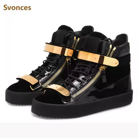 Fashion Wedges Casual Mens Boots Flat Platform Mens Sneakers Flock Lace-up Zipper Patchwork Designer Shoes Man Large Size Shoe
