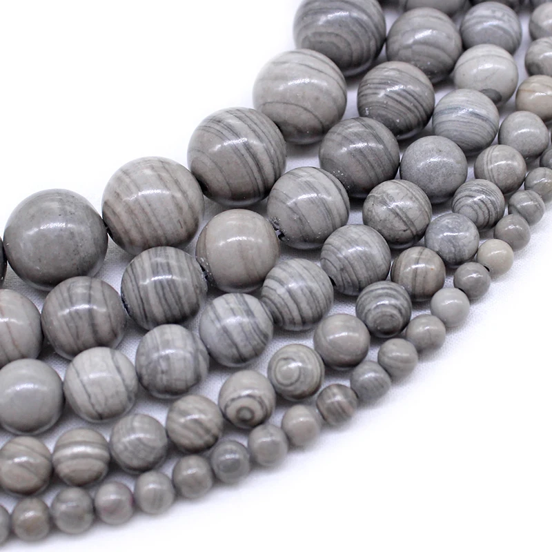 100% Natural Stone Beads Gray Wood Stripes Round Beads 4 6 8 10 12MM DIY Handmade Beads For Jewelry Bracelet Necklace Making