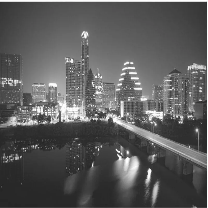 

beibehang papel de parede European and American urban landscape black and white night photography TV European background wall