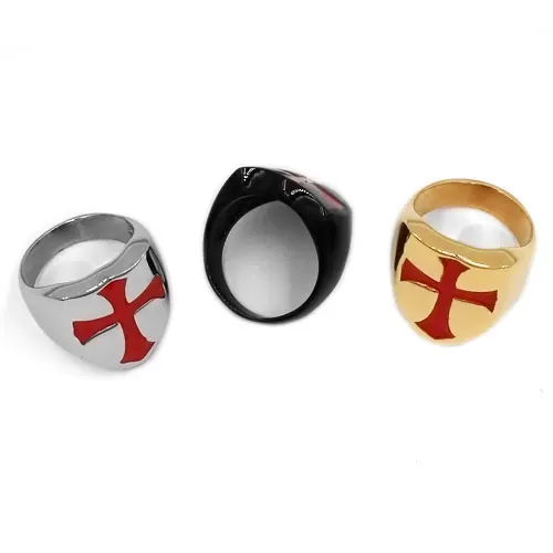 Armor Shield Knight Templar Red Cross Biker Ring Stainless Steel Jewelry Medieval Signet Retro Vintage Ring Wholesale SWR0684