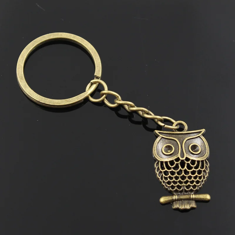 New Fashion Men 30mm Keychain DIY Metal Holder Chain Vintage Owl 32x19mm Bronze Pendant Gift