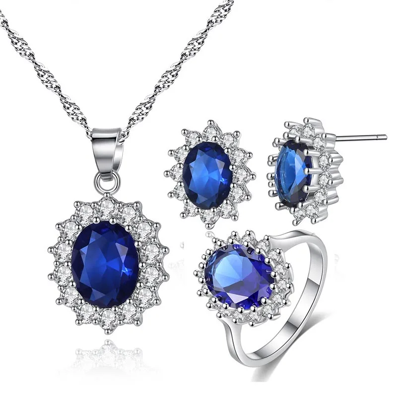 Princess sets package setting cubic zirconia necklace earrings rings set fashion color optional party jewelry sets for woman