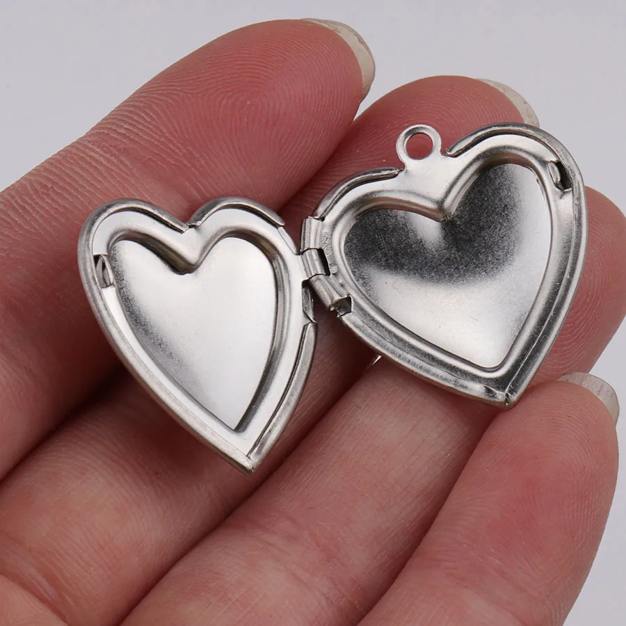 Fnixtar Love Heart Photo Frame Charm  Stainless Steel Memory Locket Pendant For Women DIY Memory Necklace 22mm 20piece/lot
