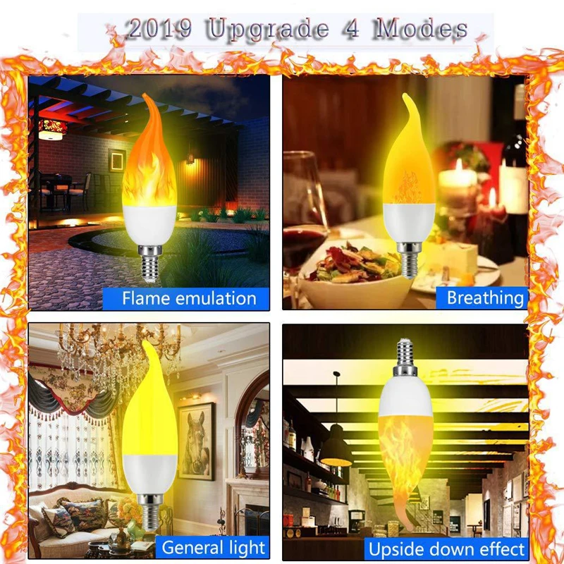 LED Fire Light E14 E27 B22 Candle Lamp 5W 4 Modes Lighting LED Flame Flickering Bulb Living Room Xmas Atmosphere Lamp Home Decor