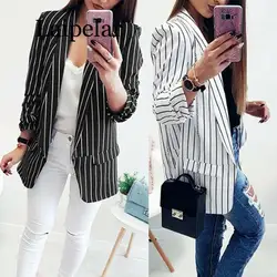 Laipelar Black And White Striped Office Suits Elegant Women Fashion Thin Jacket Spring Autumn Cardigan Femme 2019