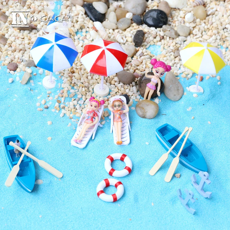 Micro sea Sandy beach landscape fairy garden decoration statuette mini bout chair Bikini miniature Figurine Toys DIY accessories