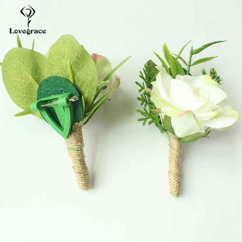 Wedding Accessories Corsages White Roses Groom Boutonnieres Flowers Groomsmen Buttonhole Marriage Pin Guests Silk Wrist Corsages