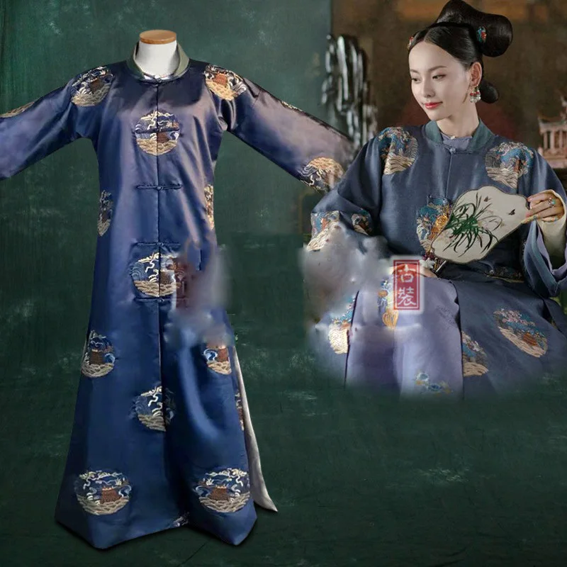 Zhang JiaNi Qing Dynasty Princess Shun Blue Costume Delicate Embroidery Hanfu for Latest TV Play Story of YanXi Palace