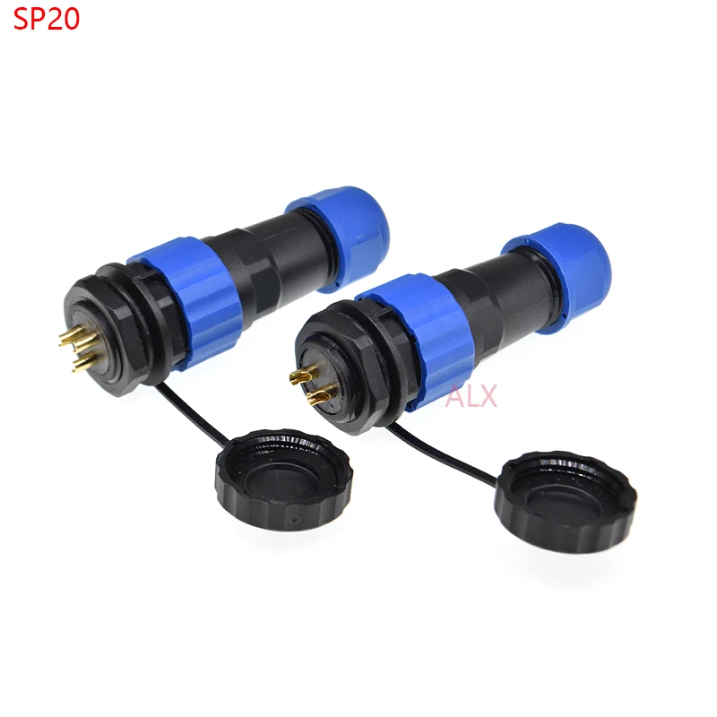 SP20 IP68 waterproof connector male plug & female socket 2/3/4/5/6/7/8/9 pin panel Mount wire cable connector aviation plug 2pin