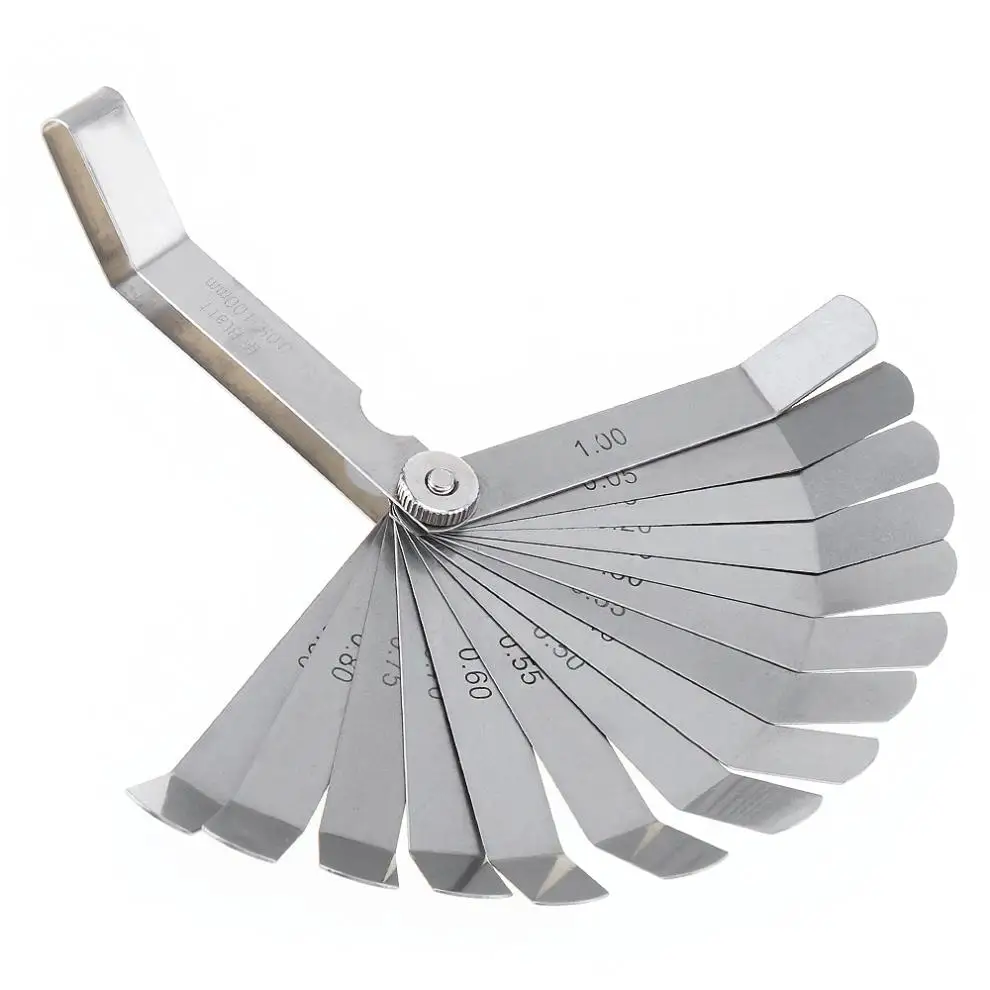 100A16 0.05 - 1mm Thickness Curved Stainless Steel Gapped  Filler Feeler Gauge with 16pcs Blades for Woodworking Measurement