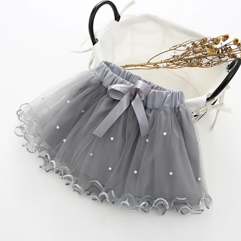 2021 Baby Girls tutu Skirts Pearl Short Cake Toddler Girl Skirt Kids Bow Princess Wavy Pink Puffy Tulle Skirts Ballet Children