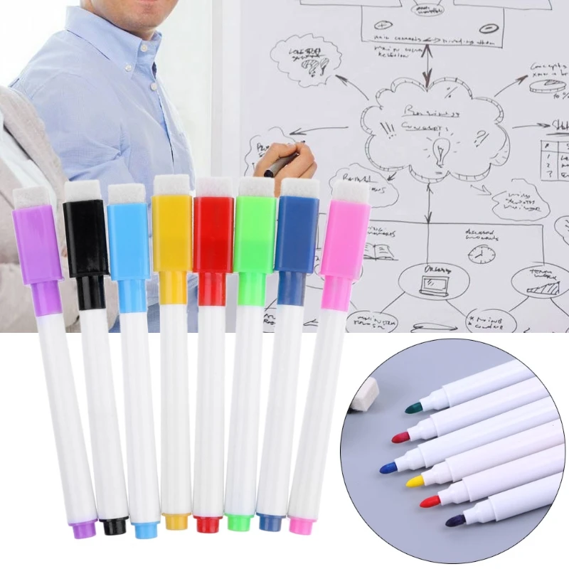 1 ชุดแม่เหล็กไวท์บอร์ดปากกา Erasable MARKER ไวท์บอร์ด 8 สีเครื่องเขียนโรงเรียน