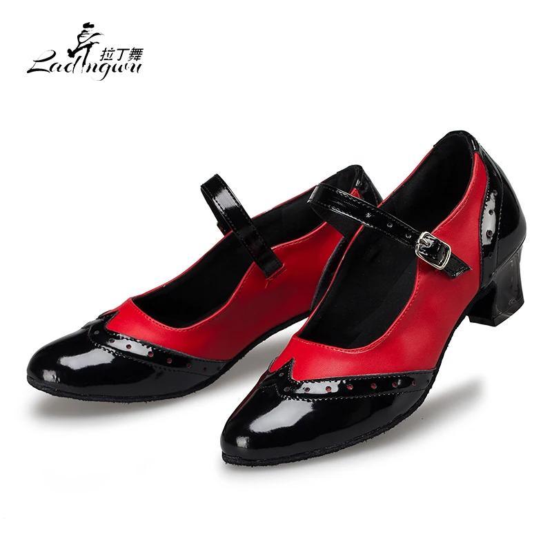Ladingwu Women\'s Spring Autumn Ballroom Dance Shoes Closed Toe Latin Salsa Dance Shoes For Girls Mid heel