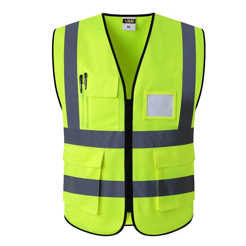 Hi vis vest blue workwear reflective safety vest pockets logo printing