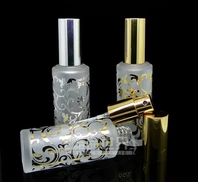 

100pcs golden and silver 15ML wholesale frosted glass perfume bottle with spray ,0.5 oz frosted glass spray bottle for perfume