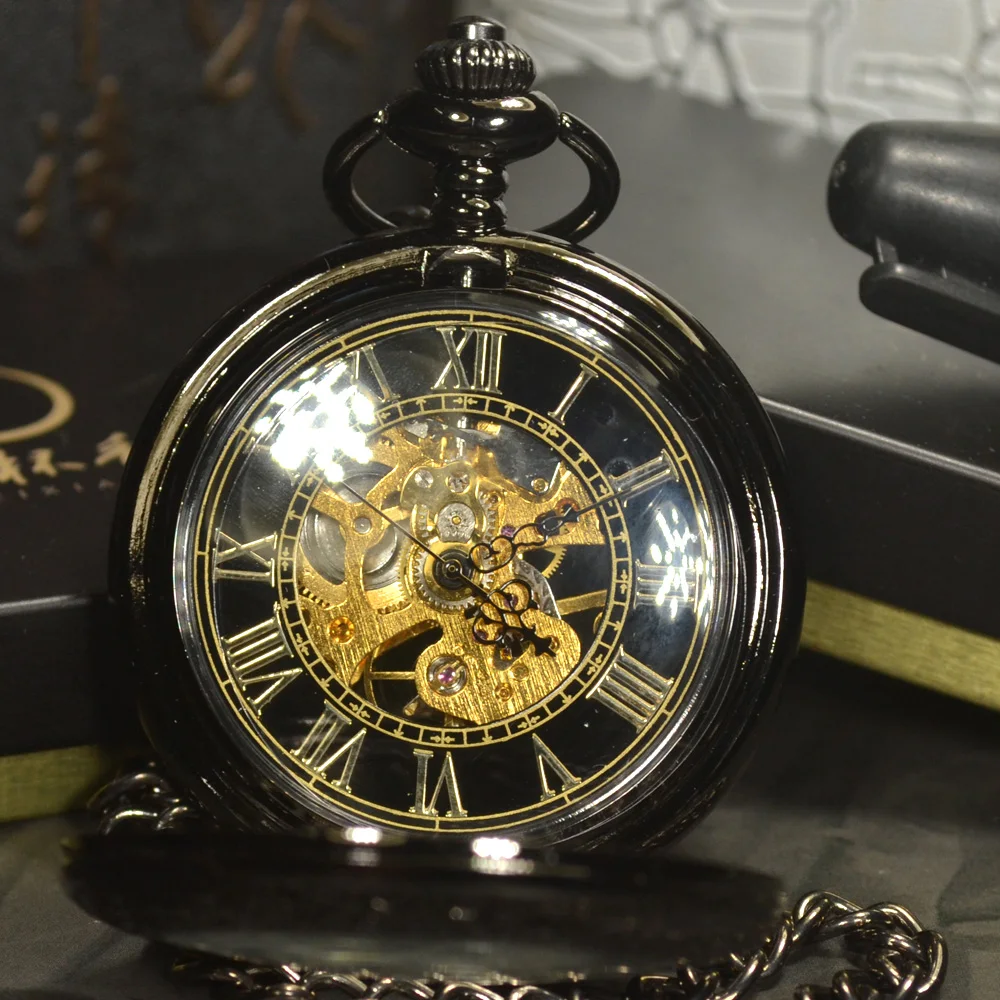 Reloj de bolsillo mecánico de esqueleto antiguo para hombre, pulsera Steampunk de lujo a la moda, collar de cadena, reloj de bolsillo informal de negocios y Fob dorado