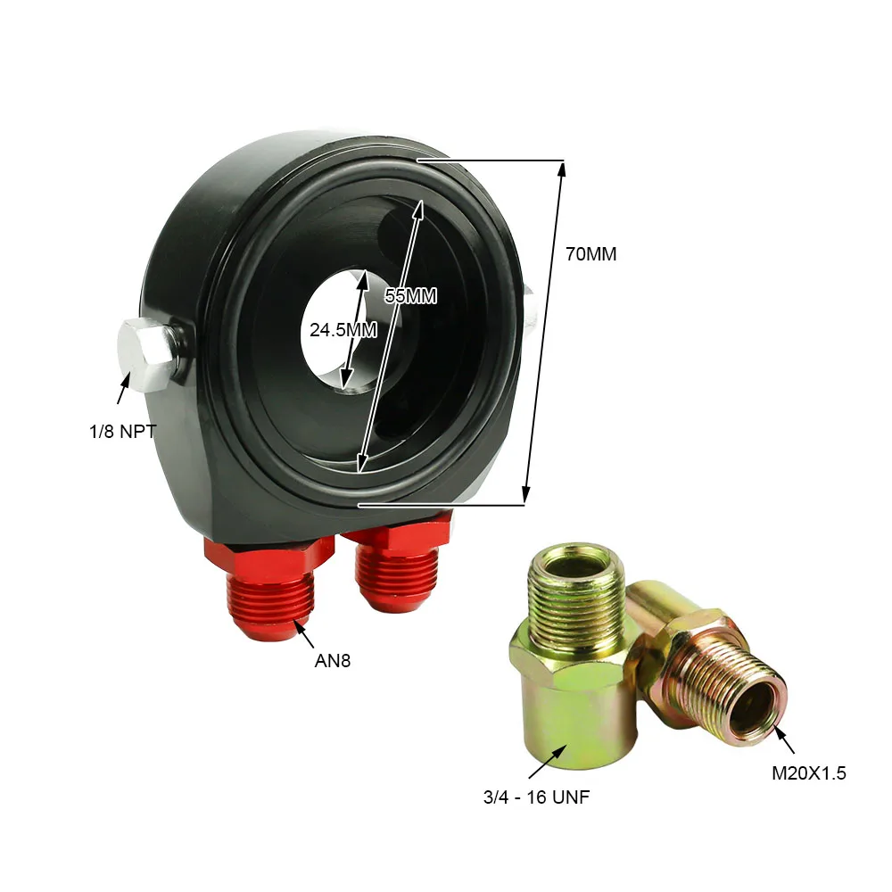Car Aluminum Universal Oil Filter Sandwich Adapter For Oil Cooler Plate Kit AN8/AN10 BX100964