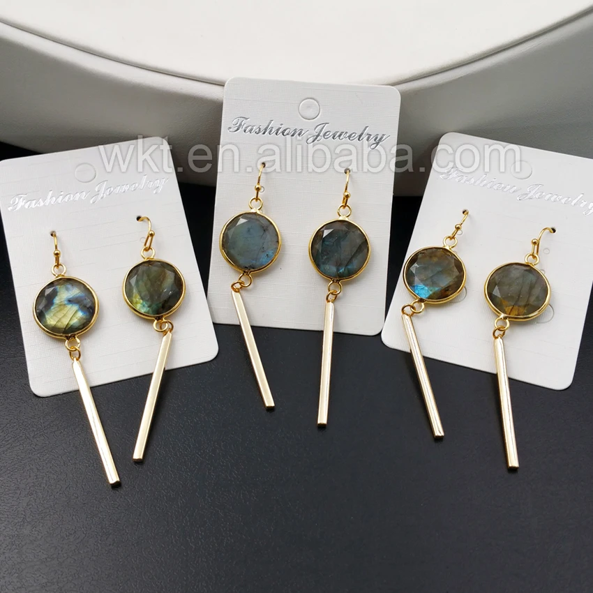 WT-E323 Wholesale Natural Labradorite Earrings With 24k Metal Plated Unique Design Raw Stone For Women Jewelry Accessory