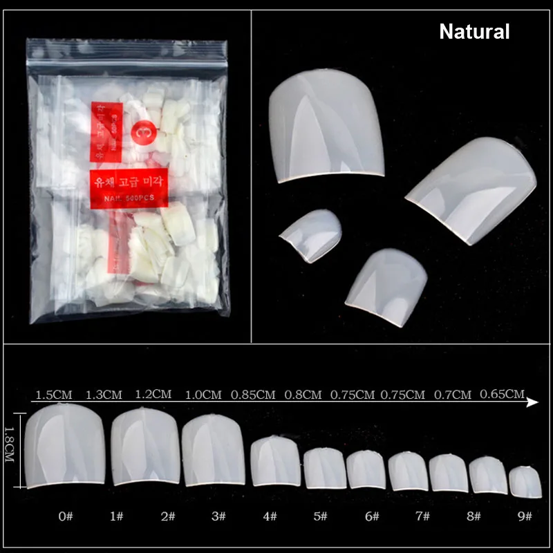 500pcs/pack Square False Toe Acrylic UV Gel Toenail Fake Nails Artificial Full Nail Art Tips DIY Pedicure French Tips