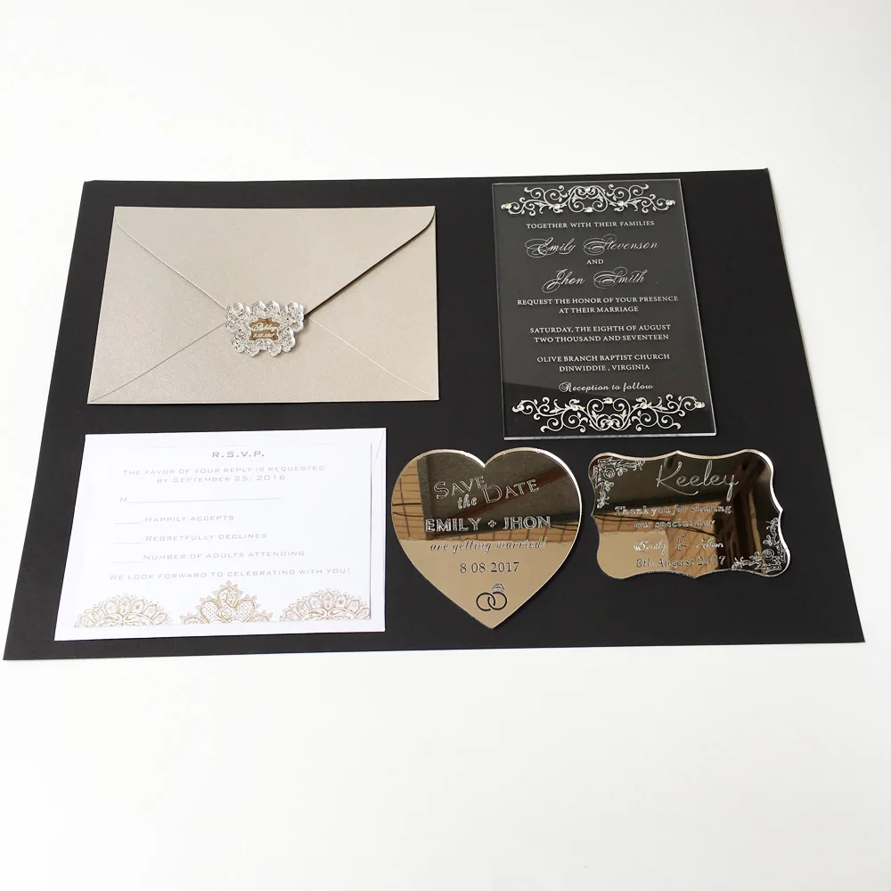 115x175mm Rectangle Shape Clear Acrylic Wedding Invitation Card Set 100 Sets Per Lot