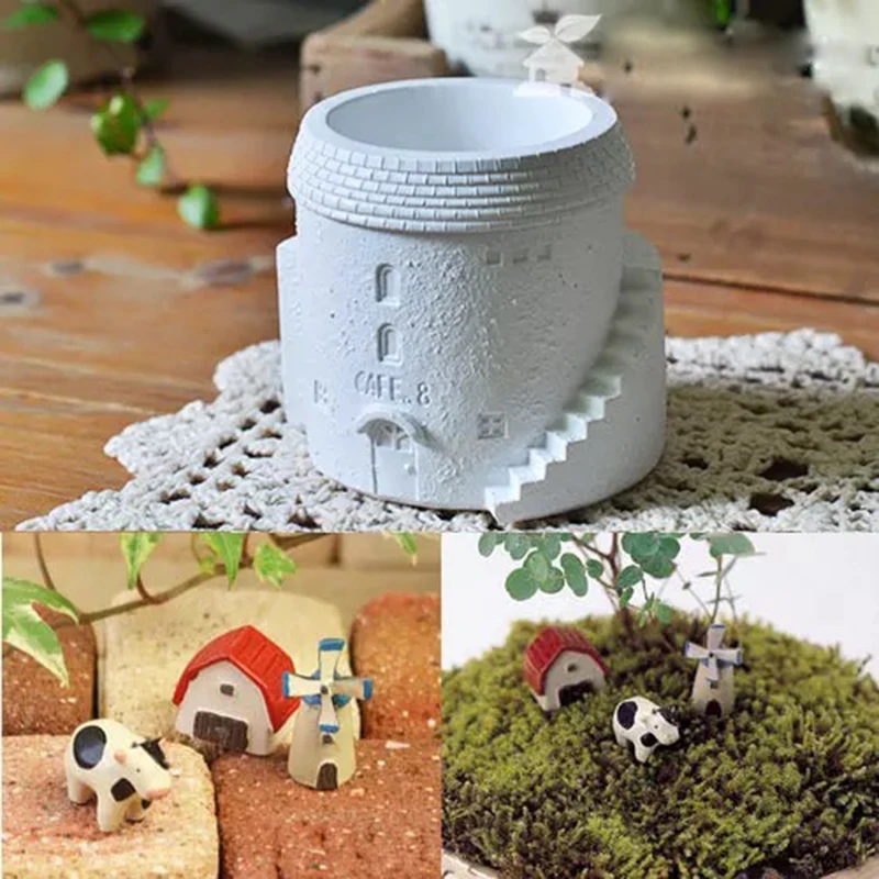 Castle shape flower pot concrete silicone mold succulent cactus heart-shaped home flower pot cement pen holder storage box mold