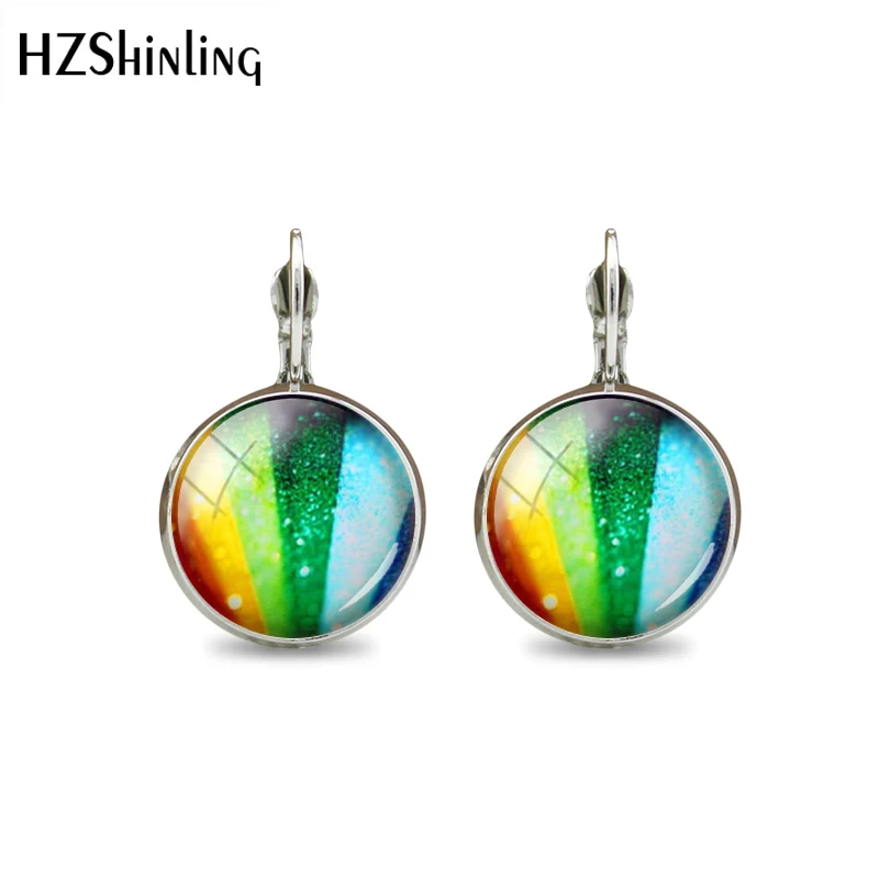 2018 New Fashion High Quality Color Stripes Series Jewelry Colorful Earring Glass Cabochon Hot Hook Earrings Best  Gifts