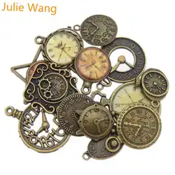 Julie Wang 10pcs Antique Bronze Alloy Random Mixing Clock Charms For Necklace Pendant Finding Jewelry Making Metal Accessory