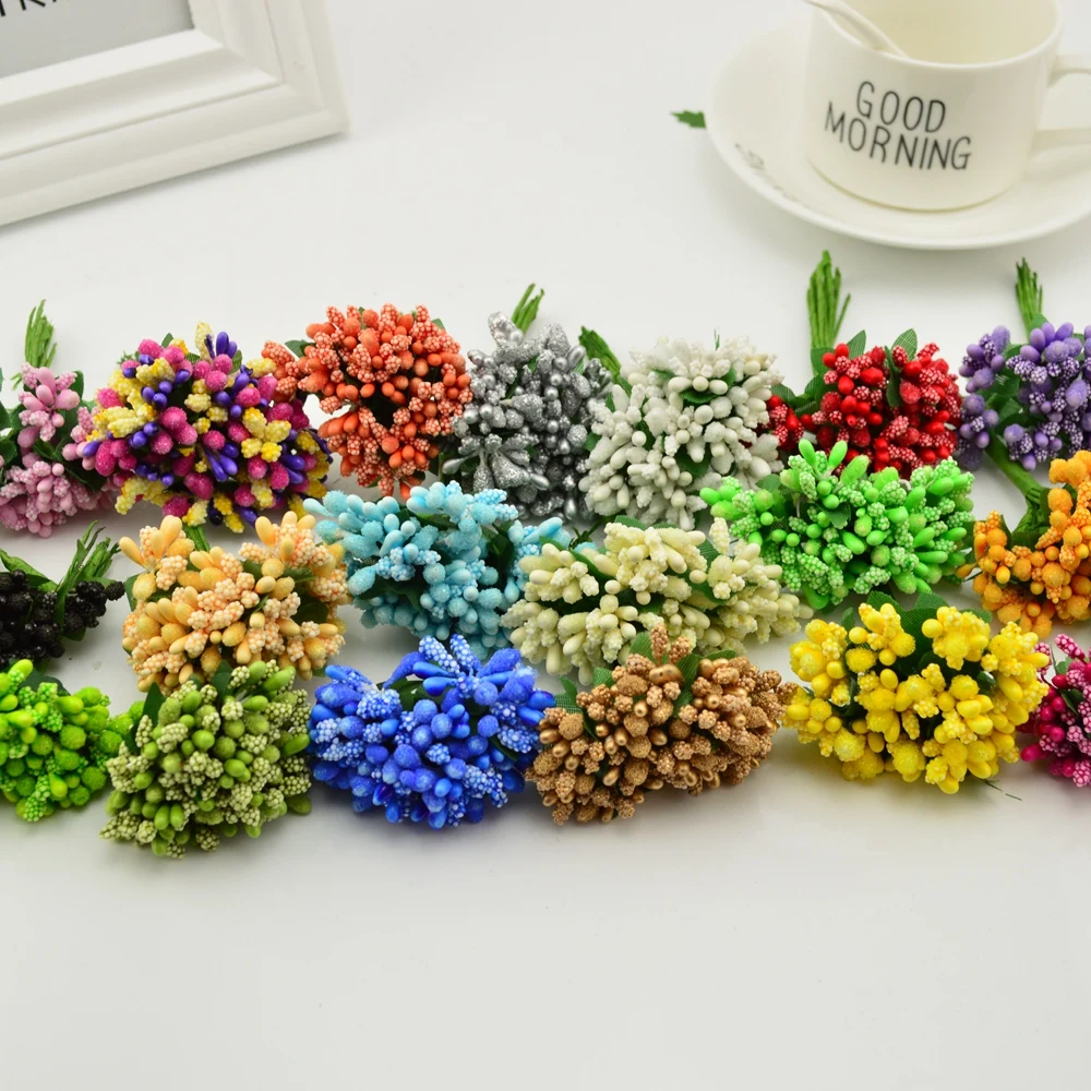 Cute 12pcs/lot Artificial Stamens Flowers For Handicrafts Home Accessories Scrapbooking DIY Wreath Candy Gift Box Decoration