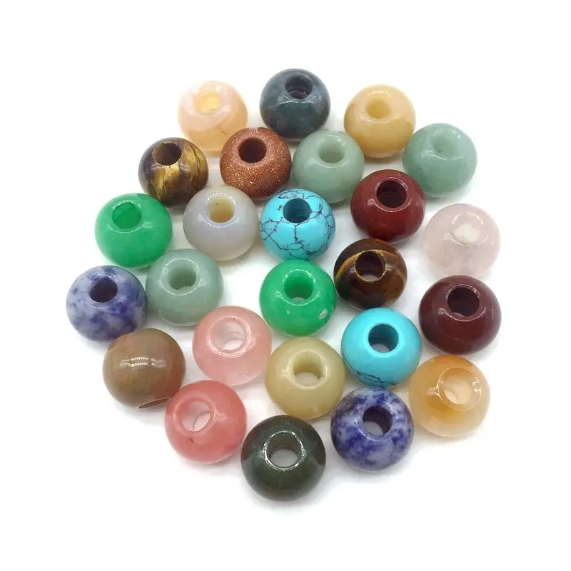 Loose Stone Rounds Beads Big Hole European Donut Beads 16 mm Sent Random Colorful Mix DIY Leather Bracelets