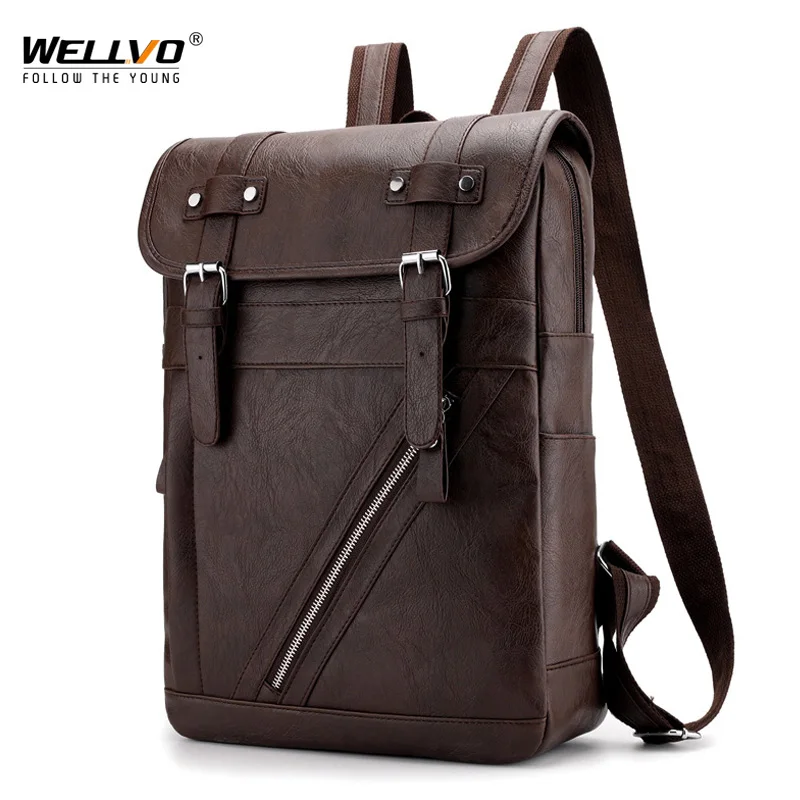 Men Backpack Leather Retro Korea Version College Style 2023 Large Waterproof Bag Popular Simple Laptop Backpacks Women XA131ZC