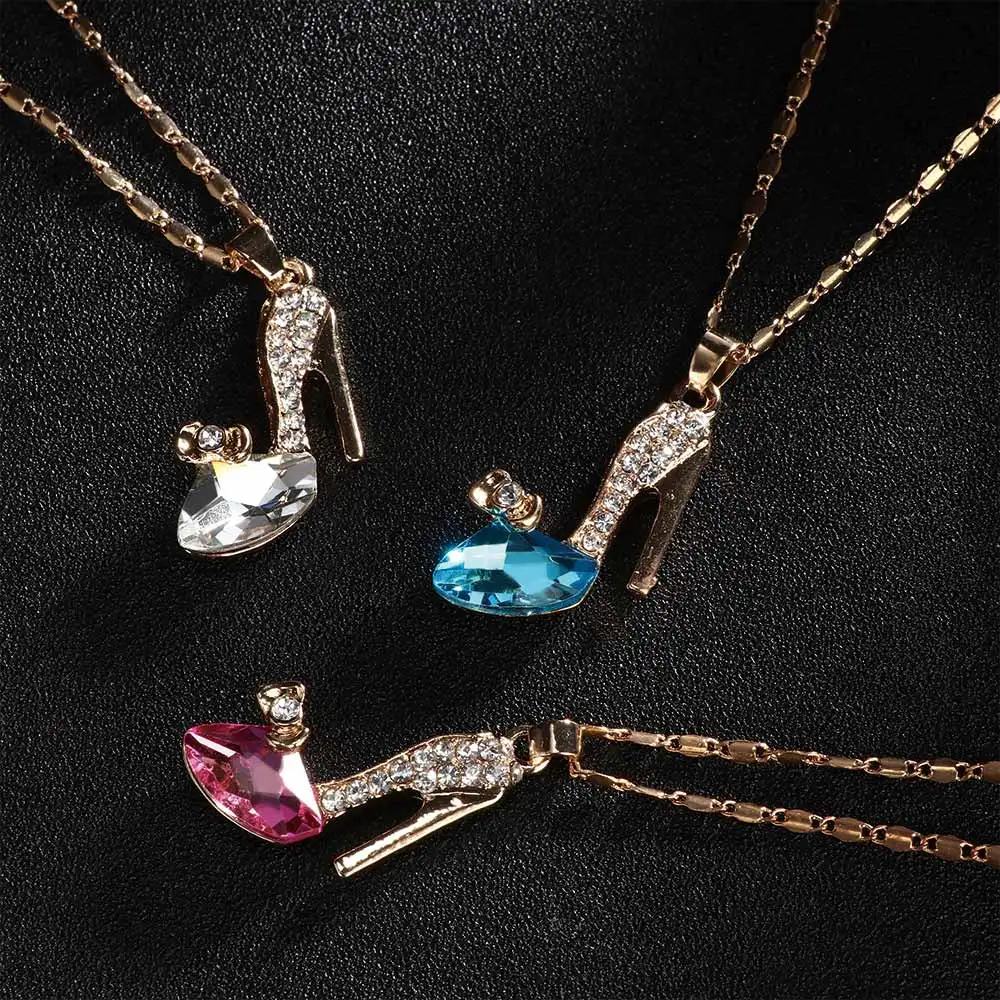 Hot 1PC Cinderella High heel Pendant Women Long Necklace Multicolor Dream Rhinestone Crystal Shoes Romantic Jewelry Accessories