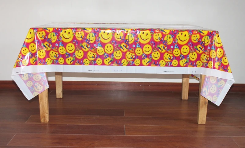 Disposable Plastic Table Cloth Smiling Face TableCover Tablecloth Butterfly Waterproof For Birthday Party Decoration 180*108cm