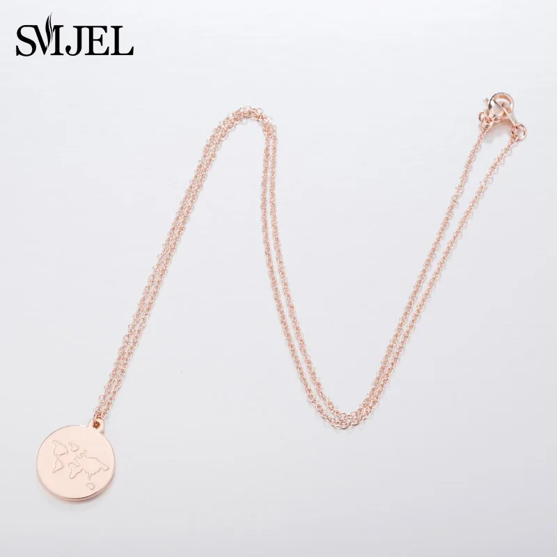 SMJEL Layer World Map Necklaces for Women Simple Round World Coin Charms Necklace Wonderlust Handmade Jewelry Gift