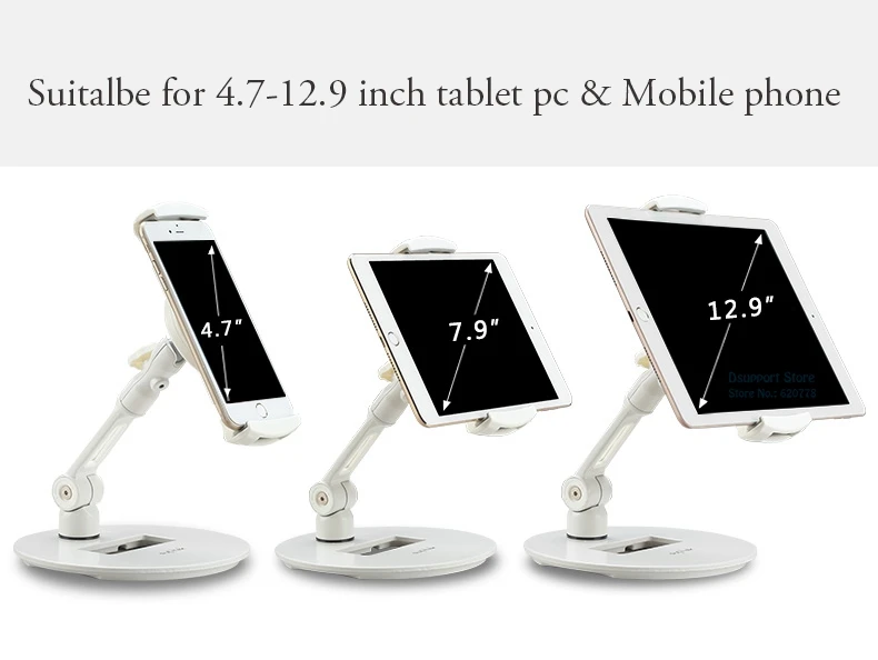 حامل لوحي عالمي قابل للطي للهواتف الذكية ، جهاز لوحي 4.7-12.9 بوصة ، مع حركة كاملة
