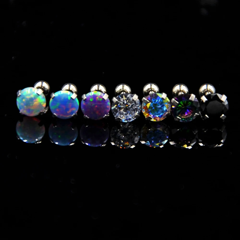 1PC 16g Surgical Steel Round Crystal Opal Ear Helix Tragus Top Upper Ear Earring Stud Labret Earrings Body Piercing Jewelry