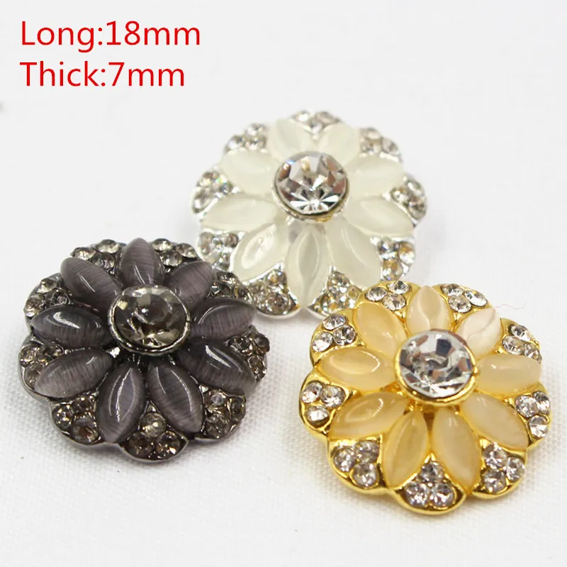 165181,1pcs 18mm  3color select Rhinestone inlaid metal buttons flower Clothing accessories Jewelry Accessories diy