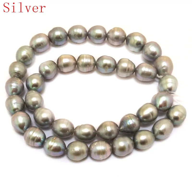 

16 inches 9-10mm Silver Gray Natural Fresh Water Rice Pearls Loose Strand