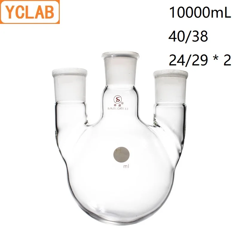 

YCLAB 10000mL 40/38 & 24/29 * 2 Distillation Flask 10L Straight Shape with Three Necks Standard Ground Mouths Distilling