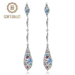 GEM'S BALLET Multicolor Natural Topaz  Amethyst Garnet Peridot Citrine 925 Sterling Silver Long Drop Earrings For Women Jewelry