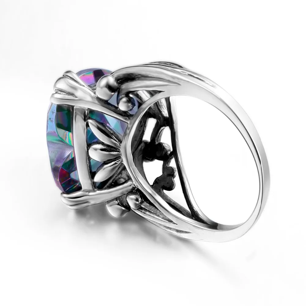 Romantyczny kształt serca 925 srebrny pierścień Rainbow mistyczny Topaz austriacki kryształowy pierścień dla kobiet w stylu Vintage biżuteria akcesoria — zdjęcie 4