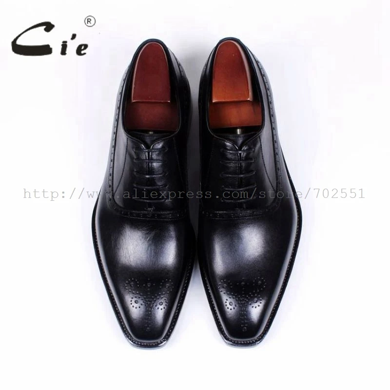 cie Square Toe Cut-outs Oxfords Lacing Solid Black 100%Genuine Calf Leather Breathable Bespoke Men Shoe Handmade Custom OX380