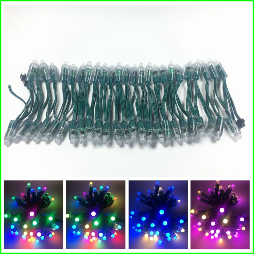 

1000pcs wholesale Full Color DC5V/DC12V 12mm WS2811 IC RGB Led Module String Green wire Waterproof IP68 Digital LED Pixel Light