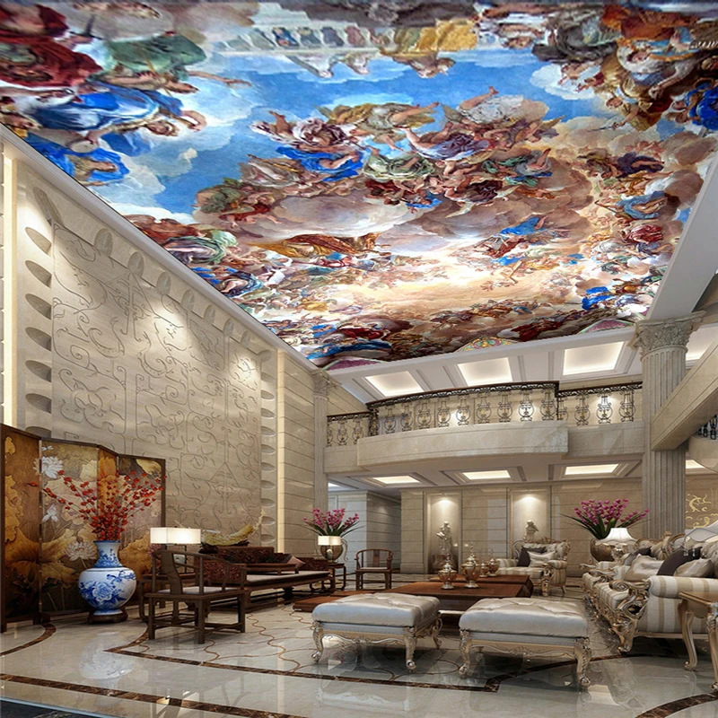 Custom Large 3D Ceiling Murals Wallpaper European Style Retro Hotel Lobby Living Room Decor Angel Photo Ceiling Papel De Parede