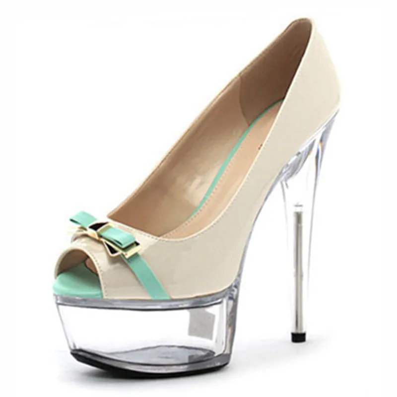15cm spring shoe fish mouth high heels, waterproof platform patent leather, small size 34-46, bow decoration single shoe