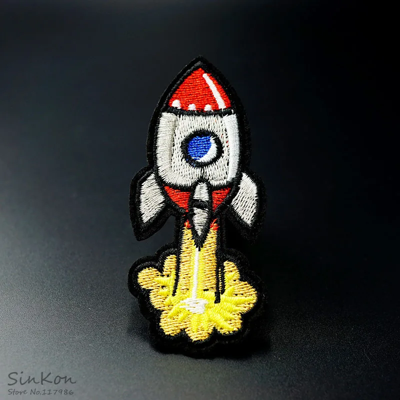 Rocket (Size:3.7X8.2cm) DIY Cloth Badges Patch Embroidered Applique Sewing Clothes Stickers Apparel Accessories