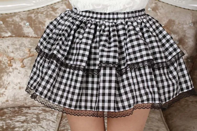 Japanische Mode Sexy Mini Röcke Lolita Mädchen Prinzessin Klassische Schwarz Weiß Plaid Preppy Stil Kurze Elegante Damen Bottoms