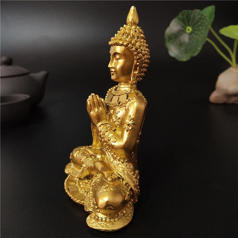 Golden Thailand Buddha Statue Home Garden Decoration Meditation Buddha Sculpture Hindu Fengshui Figurines Ornaments Crafts