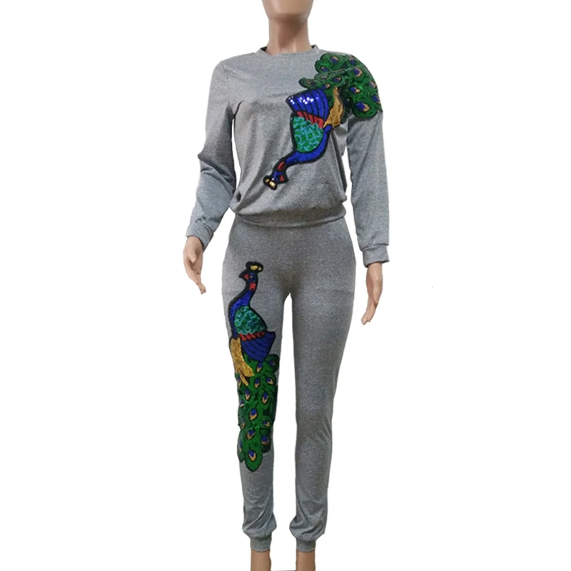 طقم مكون من قطعتين من بنطلون رياضي مزين بالترتر لباس علوي للنساء بذلة رياضية بنمط طاووس بدلة عرق للسيدات طقم من قطعتين من Harajuku Phoenix #1